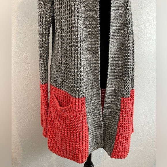 Line & Dot Chunky Knit Colorblock Open Front Oversize Cardigan Women's Small - Picture 8 of 11